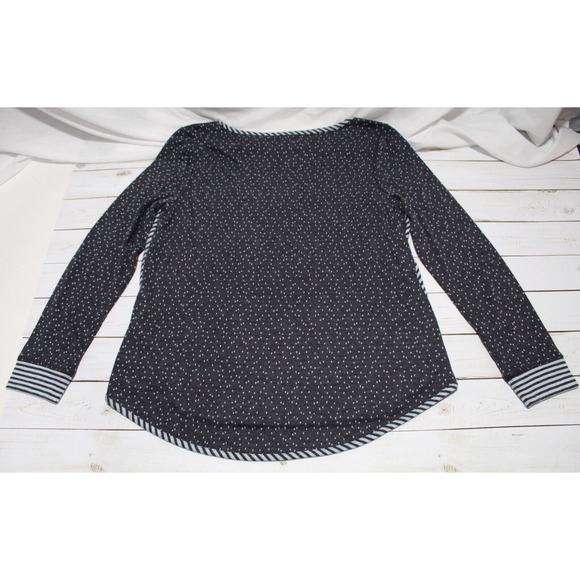 T by Talbots Women's (L) Blue Dots Striped Tunic Top Long Sleeve Boat Neck - Picture 10 of 14